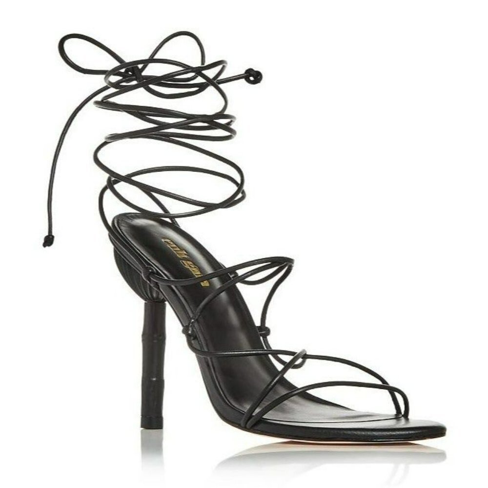 Cult Gaia Women's Soleil Black Lace Up High Heel Sandals Size 39 (MSRP $388)
